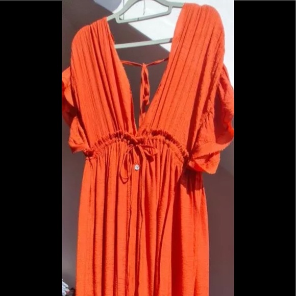 Red Boho Gauze Boho Button Flutter Maxi Dress - Picture 12 of 15